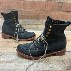 Visvim Boots Womens Size 7 Black Suede Ankle Combat Lace Up Workwear Casual